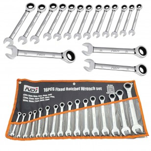 16Pcs 6MM-27MM Wrench Ratchet Spanner Set Metric Open End Combination Gear Wrench Spanner Tools for Mechanic 72-Tooth