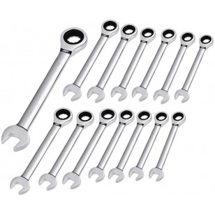 16Pcs 6MM-27MM Wrench Ratchet Spanner Set Metric Open End Combination Gear Wrench Spanner Tools for Mechanic 72-Tooth