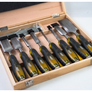 9 PIECE CHISEL SET IN WOODEN BOX + SHARPENING STONE ND-0211
